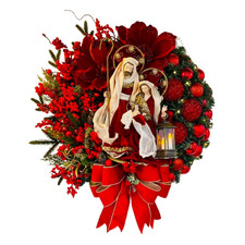 Christmas Front Door Wreath Holy Jesus Print Berry Clusters Wreath