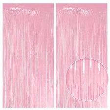 Fringe Backdrop, 3.2x8.2ft Shining Foil Tinsel 2 Pack Pastel Light Pink