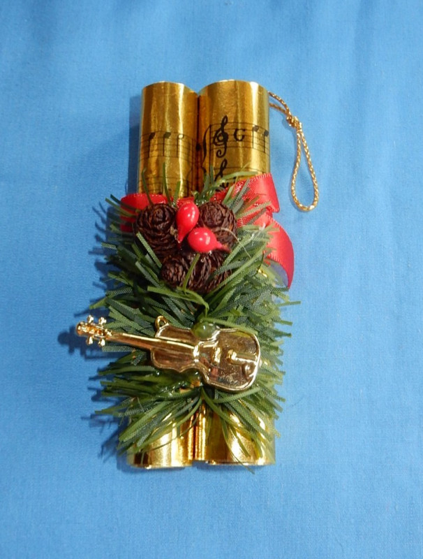 Vintage Midwest Gold Rolled Sheet Music & Violin Christmas Ornament