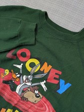 Vintage 90s Looney Tunes Sweatshirt Mens L Green Bugs Bunny Taz Tultex USA
