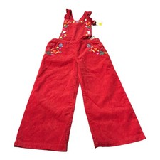 Mini Boden Corduroy Overalls Girls 9-10Y Red Embroidered Floral Button Straps