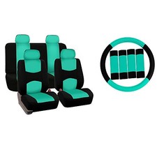 Car Seat Covers Flat Cloth Automotive Mint Full Set, Rear Solid Mint / Black