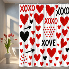 Valentine's Day Red Heart Shower Curtain for Kids Bathroom