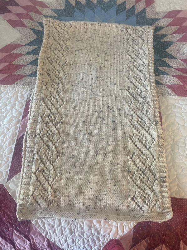 REDUCED!  Ecru Wool Blend Hand Knitted Shawl/Wrap - 16" by 60"