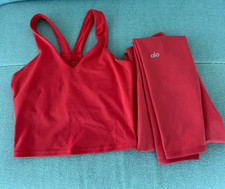 Alo Yoga Red Matching Set XS Sports Bra Leggings 2 Piece Workout Activewear