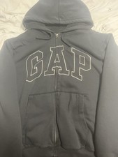 Gap Men's Full Zip Hoodie Cotton Fleece Gray Size L Hooded Pockets Logo