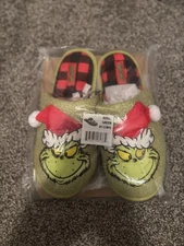 Dr. Seuss The Grinch Who Stole Christmas Holiday Slippers Plaid Men’s Size 9/10