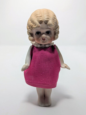 VTG 1930's Bisgue FLAPPER 6'' Kewpie Doll, Jointed Arms Google Eyes, Japan
