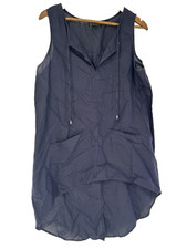 August Silk Linen Tunic lagenlook Navy Sleeveless nautical beachy capsule L