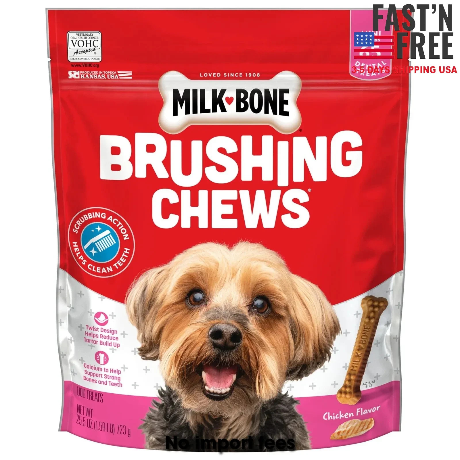 Milk Bone Brushing Chews Daily Dental Dog Treats , 25.5 oz Bag, 65 Bones Per Bag
