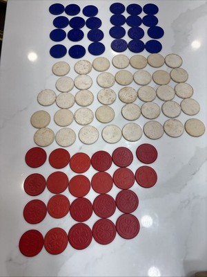 Vintage Lot of 84 Four Leaf Clover 1.5'' Clay Poker Chips White Blue Red Rare!