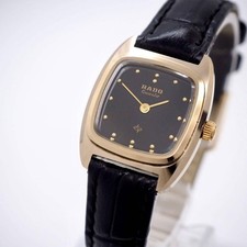 Reloj de cuarzo cuadrado para dama Rado DiaStar 717.9609.3 esfera negra vidrio cortado vintage