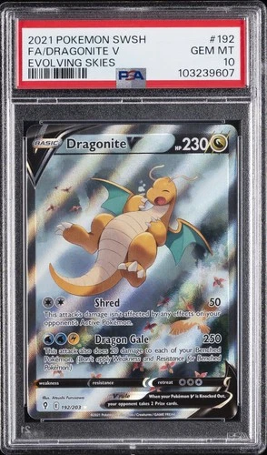 2021 POKEMON SWORD & SHIELD EVOLVING SKIES #192 FULL ART/DRAGONITE V PSA 10