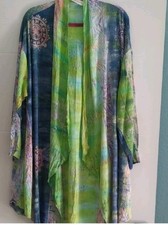 Multicolor Gauzy Boho Open Duster Cover Up Sz L Beach Vacation Spring Break