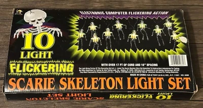 Vintage Halloween Scarie Skeleton String Lights 10 Flickering Decorations Works! - Photo 1/4