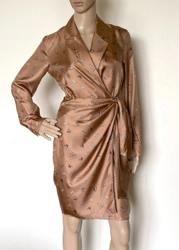 MAX MARA, Monogram 100% Silk Wrap Dress,  Size 8 US, 10 GB, 38 DE, 42 IT