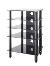 Hi Fi Stand Rack Black Glass 5 Shelves Hi-Fi Separates Turntable Console Unit