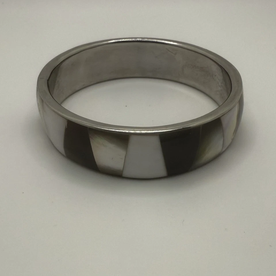 "Dos pulseras tono plata madreperla brazalete 7,75"" vidrio piedra tenis 7,5""" Foto 3 de 4