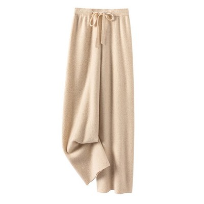 Women's Wide Leg Pants Elastic Waist Winter Loose Hanging Straight Woolen Pants
