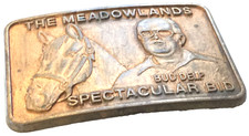 Vintage Horse Race Track Belt Buckle Bud Delp SPECTACULAR BID MEADOWLANDS Brass