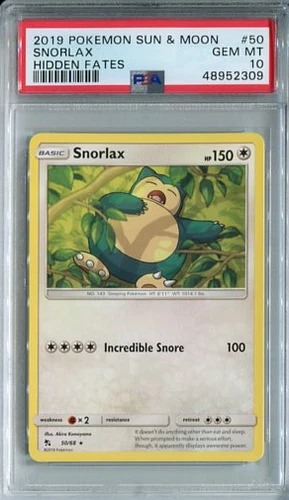 PSA 10 Pokemon 2019 Snorlax Hidden Fates 50 GEM MINT