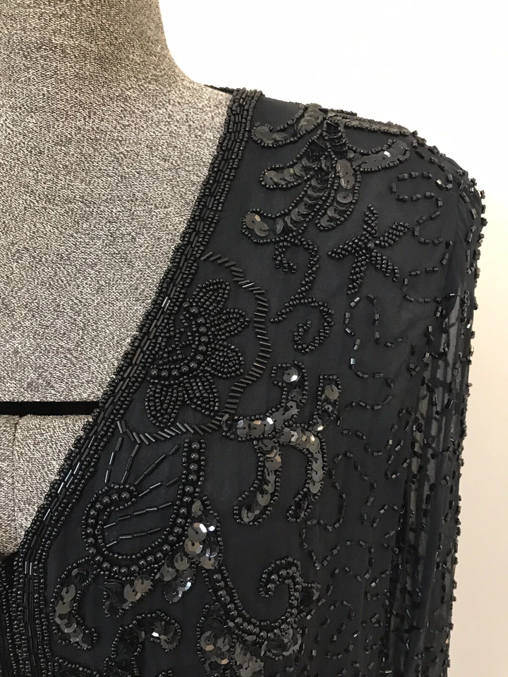 Vintage SKC 80s heavily beaded sequin 100% silk jacket floral Au 14 Us 10 - Image 2 of 4