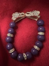 Purple Bead and Crystal Elephant Stretch Bracelet