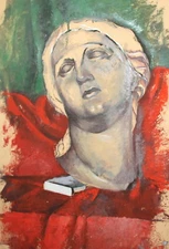 Oil painting still life with sculpture