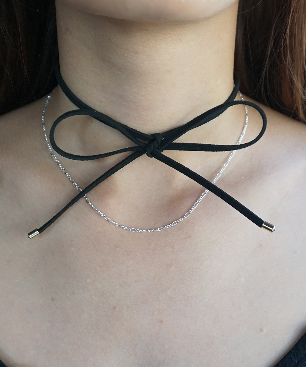 Ribbon Bow Choker Necklace, Suede Bow Choker, Black Bow Tie Necklace