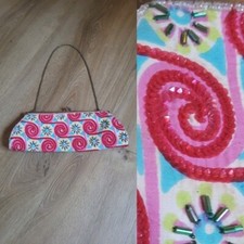 KC Malhan Vintage Beaded Clutch Purse Pink Turquoise Spiral Floral Evening Bag