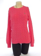 Ralph Lauren Pink Crewneck Cable Knit Sweater Green Pony Women's Large L NWT