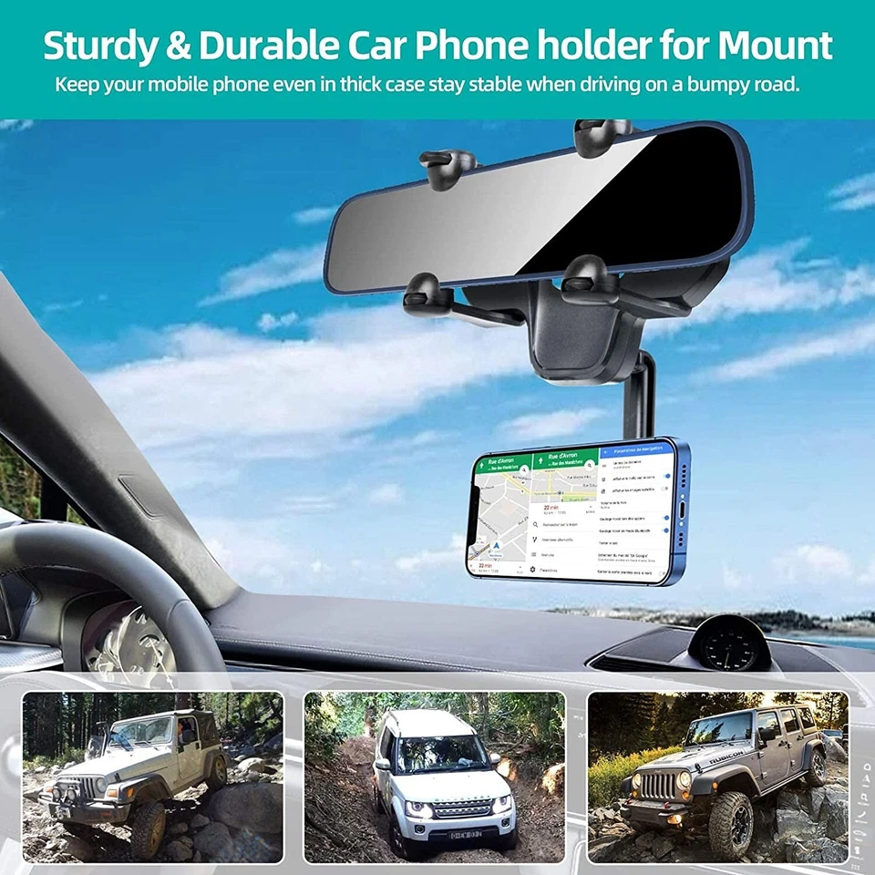 360° Car Rearview Mirror Phone Holder Mount for iPhone 14 11 12 13 Pro Max XR 8 - Image 4 of 4