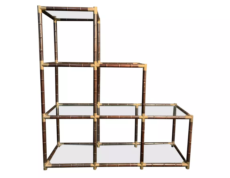 Mid-Century Modern Bamboo and Brass Etagere