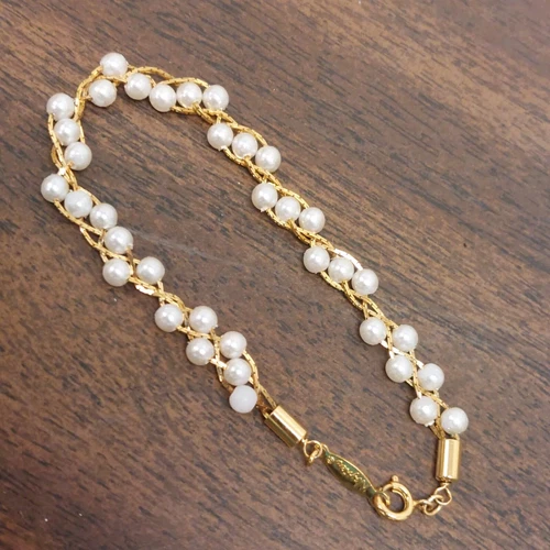 Napier Costume Jewelry~ Twisted Gold-tone Faux Pearl Bracelet 7 1/4" Vintage