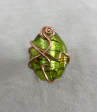 Handmade Copper Wire Wrap Oval Green Glass Ring Size 8 323