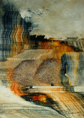 Bernhard EISENDLE (Lienz 1939 - L. u. a. in Graz) Landschaft mit Häusern 1985.