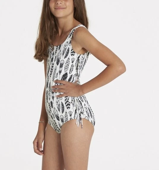 Girls Fly Away Feather Print High Neck One Piece Seashell Swimsuit Size 14 - Image 2 of 3
