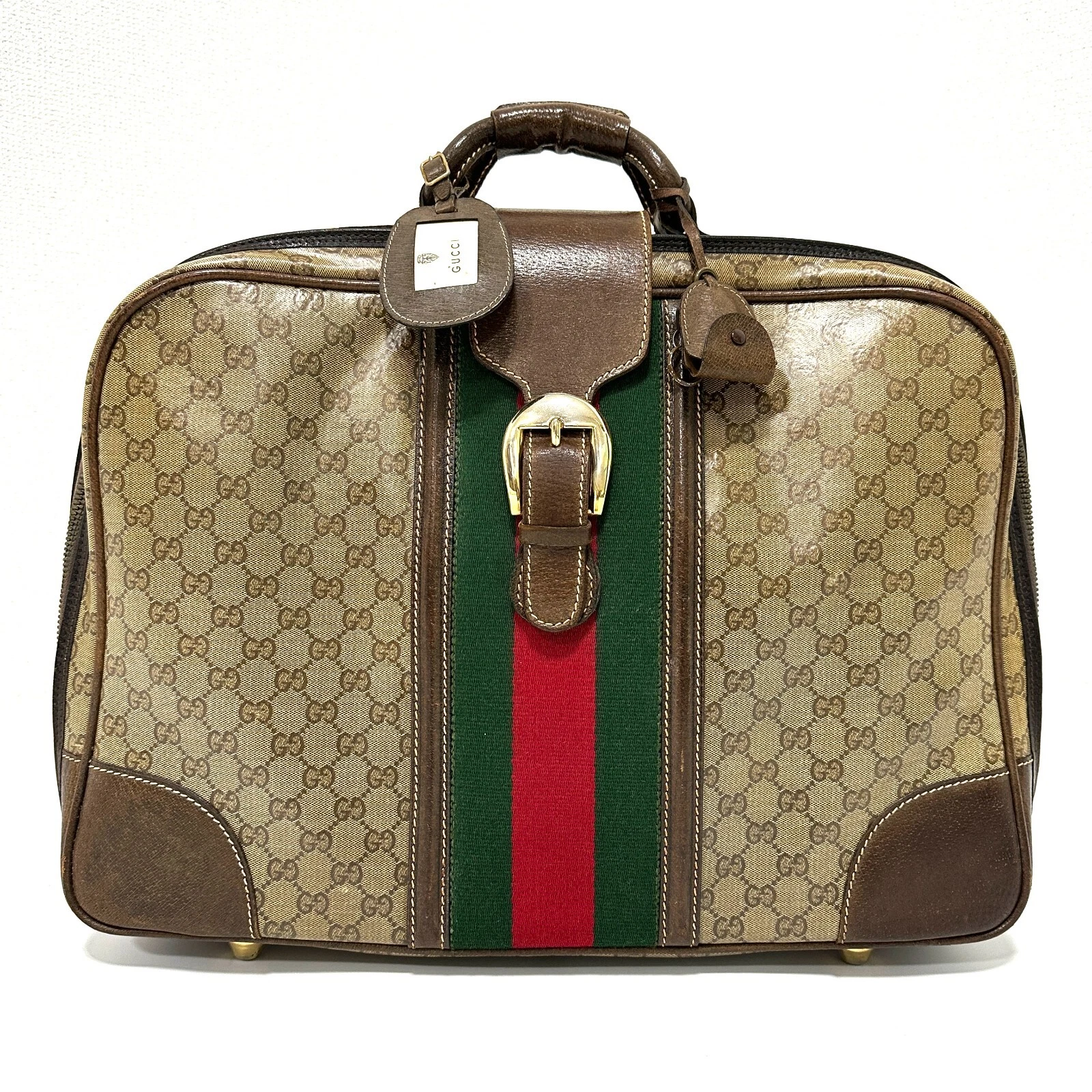 RARO!! Borsa a mano vintage Gucci linea Sherry baule da viaggio marrone rosso verde dal Giappone
