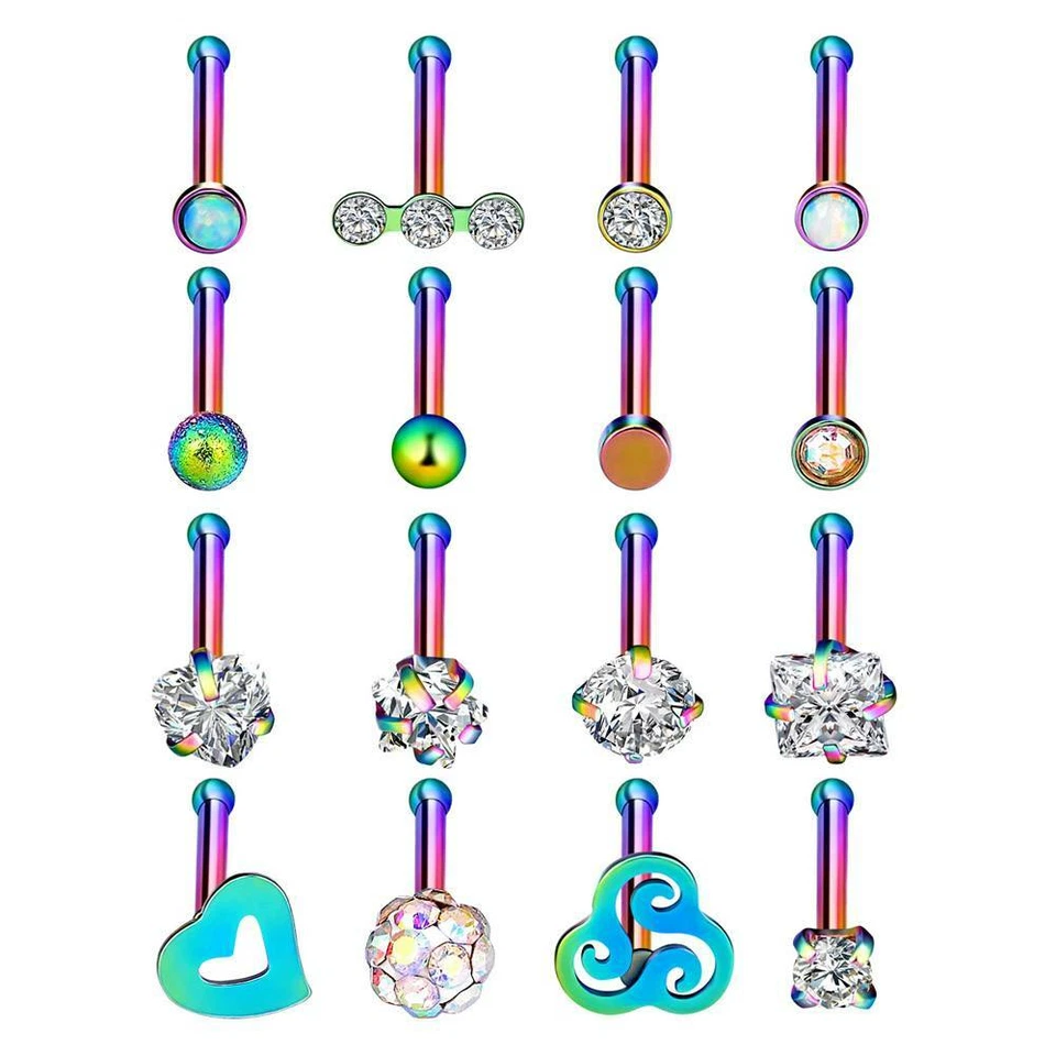 Juego de 16 piezas de pernos óseos de acero quirúrgico varilla recta nariz oreja labio anillo piercing 20G Foto 4 de 4