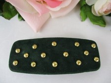 Vintage Green Suede Leather Hair Clip Barrette with Gold Studs
