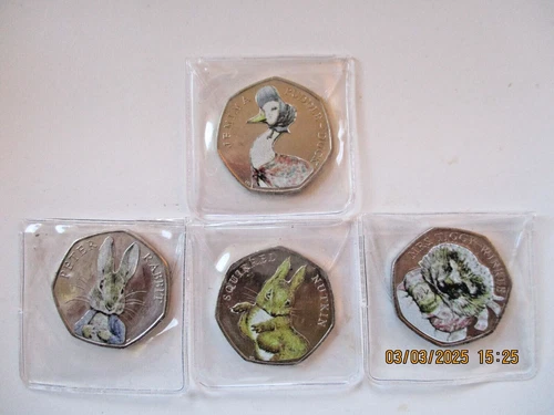 VINTAGE 2016 ,  4 X 50 p BEATRIX POTTER COINS BU -GIFT ; JEMIMA , NUTKIN ETC.,