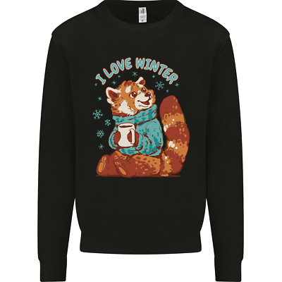Roter Pandabär I Love Winter Kinder Sweatshirt Pullover
