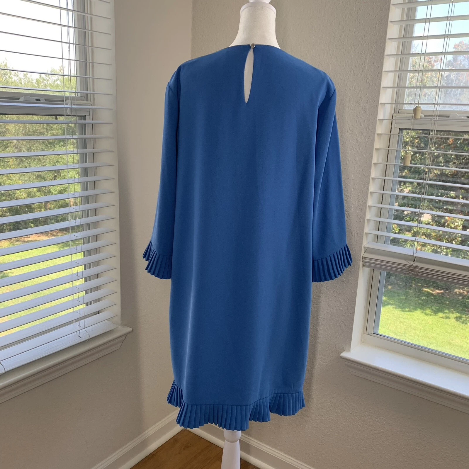 VETEMENTS Abito donna CeCe Blue Jay Shift taglia large pieghettato accenti volant NUOVO NUOVO CON ETICHETTE