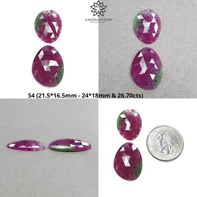 Natural Untreated Longido RUBY Gemstone Rose Cut Uneven Shape 2pcs Set