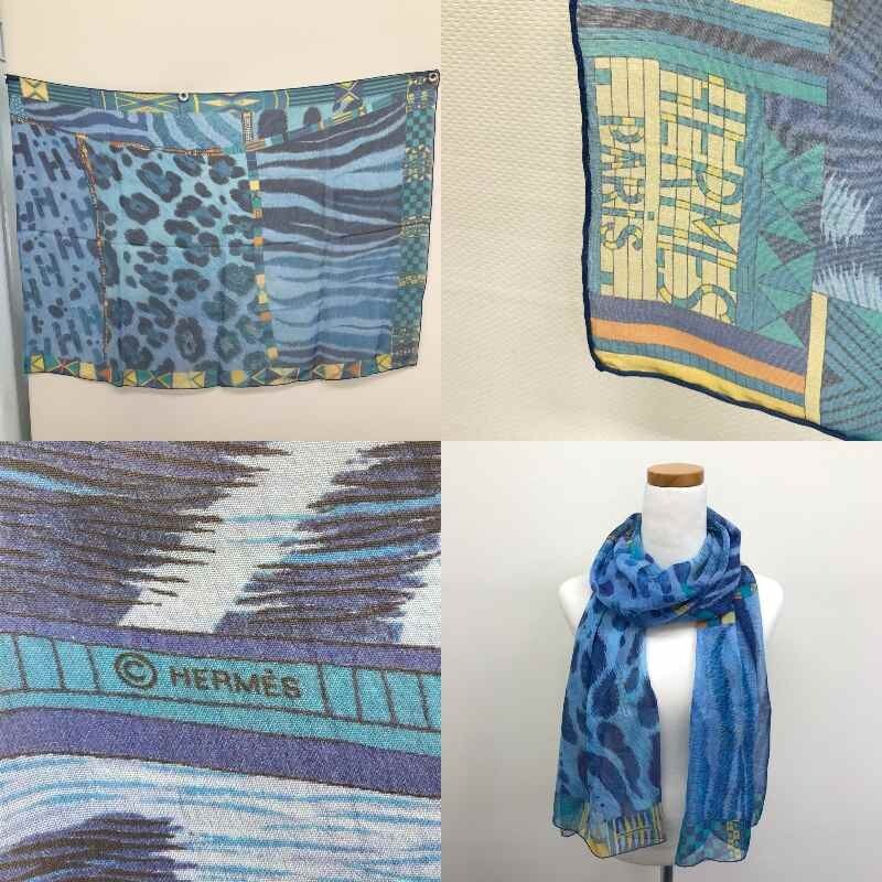 Hermes Womens Silk Scarf Carre Chiffon Pelages Et Camouflage Blue France