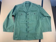 Vintage Vietnam War 60s 70s Distressed Green Chino Uniform Shirt Jacket Sun Fade