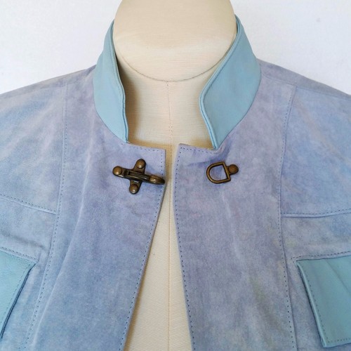 Terry Lewis Jacket Coat NEW w/ Tags Blue Genuine Suede Leather Buckles Lined XS - Picture 5 of 12