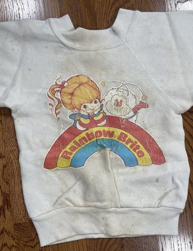 Vintage 80s Rainbow Brite Crewneck Sweatshirt Pullover White Kids Small Stained - Picture 4 of 9