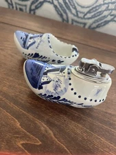 Delft Blue Holland Shoe  Lighter/Ashtray Combo Dutch Clog Hand Painted Windmill