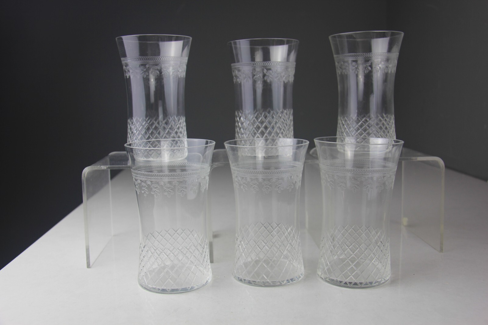 Set of 6 Antique Pall Mall Glass Lady Hamilton Pattern Tumblers